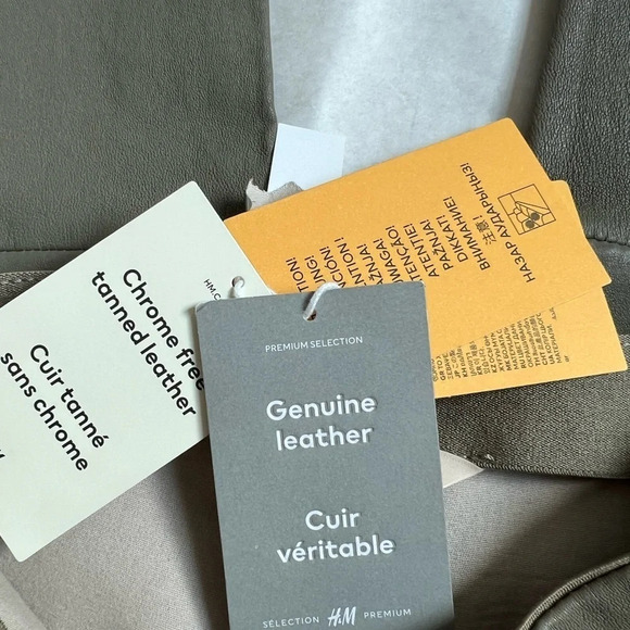 H&M Khaki Green Sage 100% Genuine Leather Leggings Pants Sz US 6 Eu 38 RRP $329 - Picture 11 of 13